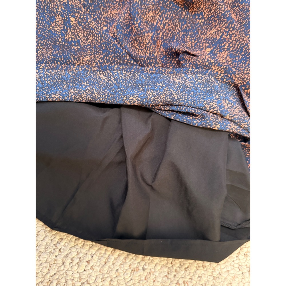 NWT Boho Navy Rust Midi Dress Ruffle Neck Puff Sleeve Cottagecore S Tulip B - Picture 8 of 8